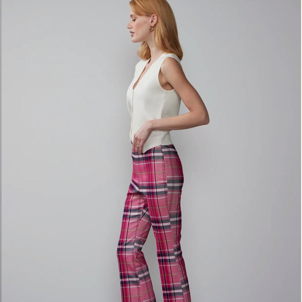 New York & Company Plaid Flared Ankle Pant - Heartthrob Pink